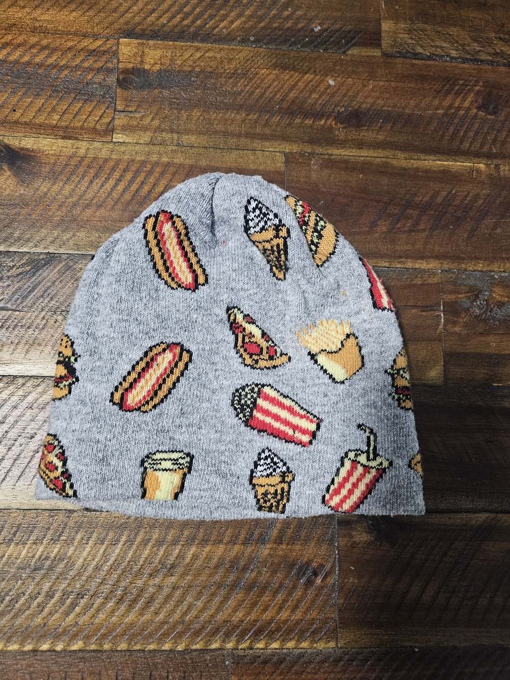 Kids Gray Snack-Print Beanie Hat